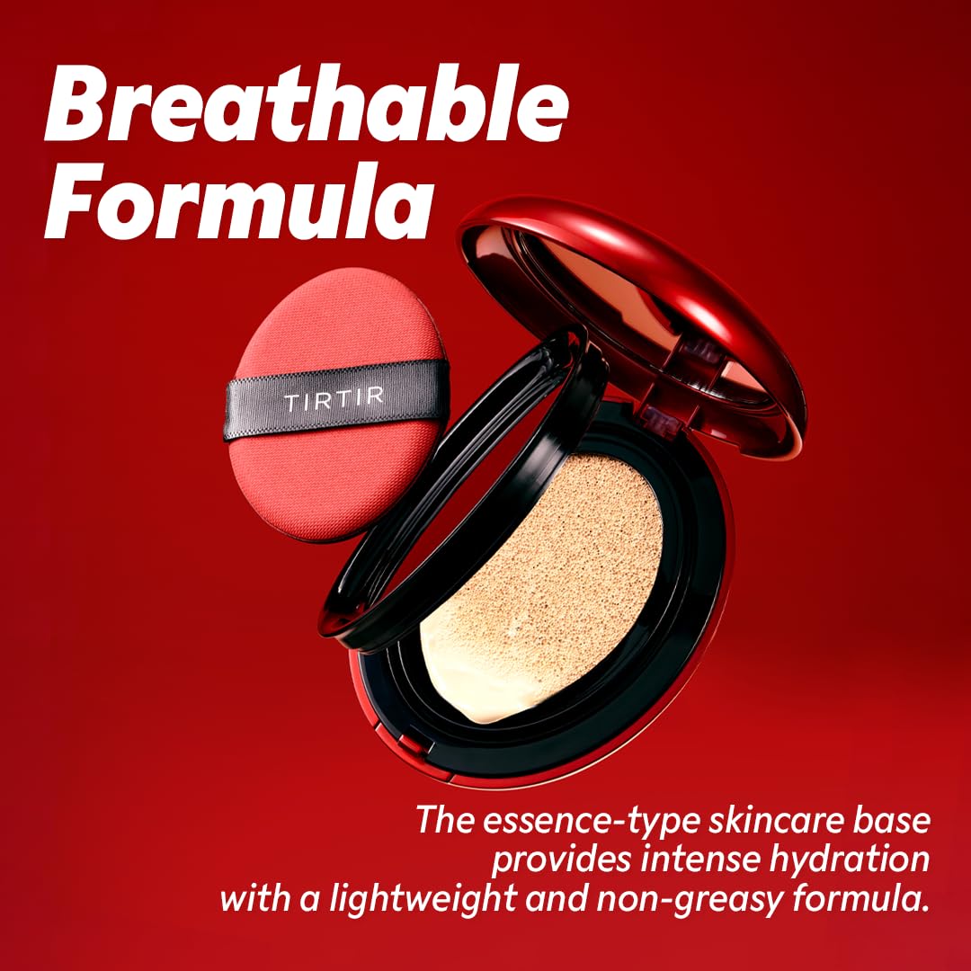 TIRTIR Mask Fit Red Cushion Foundation | Full coverage, Weightless, Skin fit, Satin Glow Finish, Korean Makeup BB Foundation, beauty, Tattoo cover up, Buildable (#33N Macchiato / 0.63 Fl Oz)