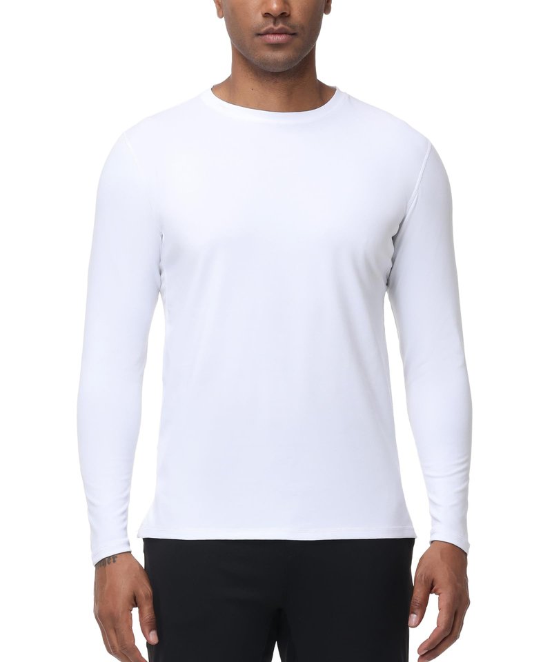 HUGE SPORTS Mens UPF 50+ Rash Guard Long Sleeve for Fishing Surfing Swimming Water Sports - Quick Dry UV Protection Sun Shirt White