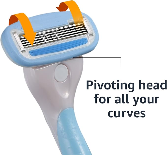 Amazon Basics 5-Blade Extra Smooth Razor for Women with Moisturizing Strips, Handle, 2 Cartridge Refills & Shower Holder (Previously Solimo)