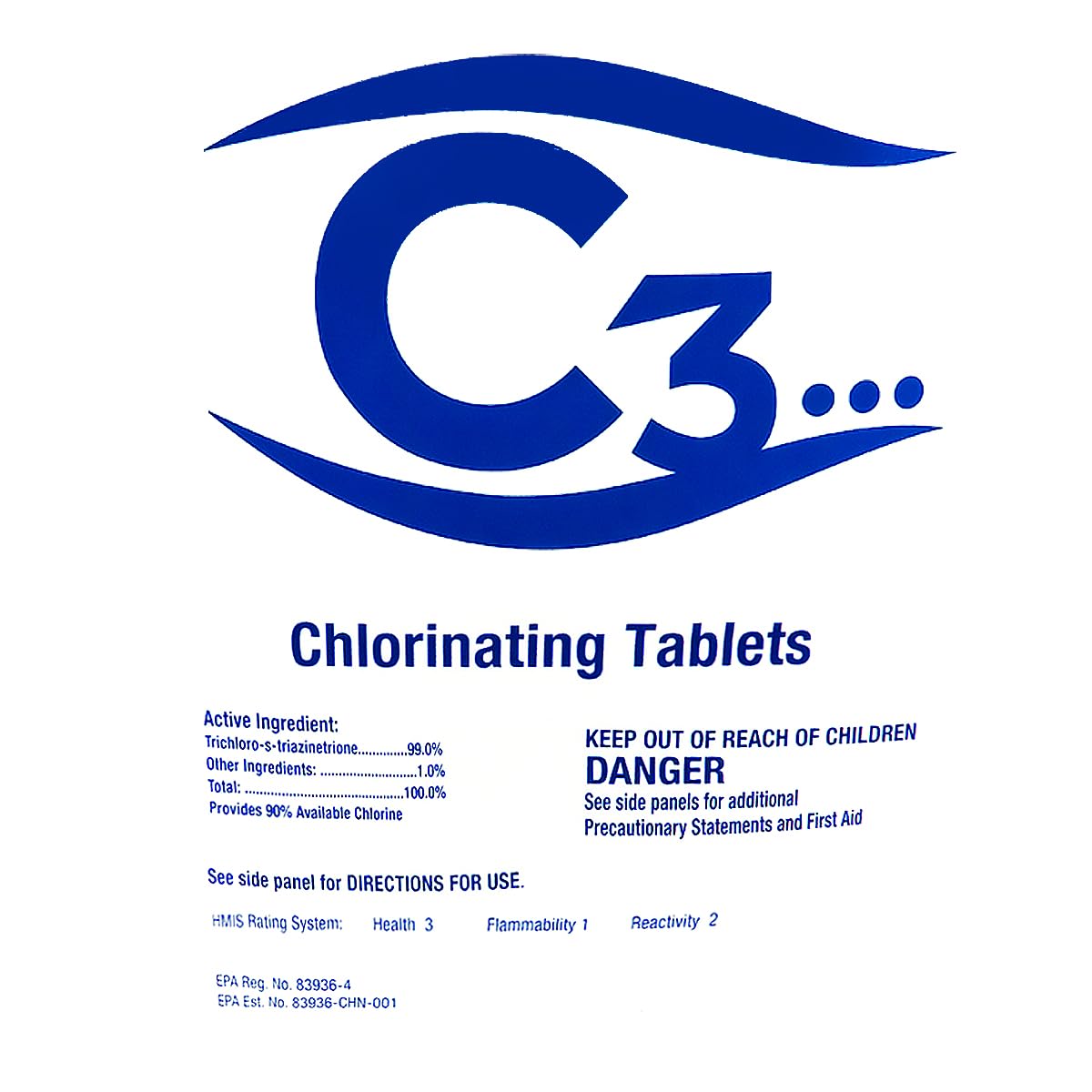C3... 3" Stabilized Chlorine Tablets for Swimming Pools | Easy to Use | for Above Ground or Inground Pool | Individually Wrapped Chlorinating Tabs | Slow Dissolving | 25 lbs