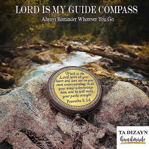 Trust in The Lord With All Your Heart - Proverbs 3:5-6 Quote Engraved Compass With Wooden Box, Greeting Card, Gift Compass, Graduation Day Gifts 2024 for Women Men Boys Girls