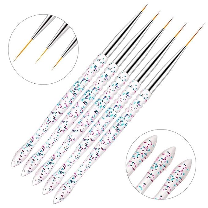 Nail Dotting Tools 10 Pcs Kit - 5 pcs Double-end Nail Dotting tools and 5 Pcs Nail Art Liner Painting Brushes