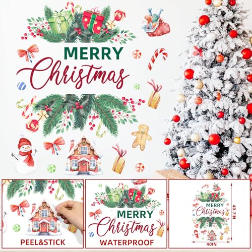 Merry Christmas Wall Decals Stickers Holiday Party Backdrop Decorations Festive Arch Backdrop Home Decor Christmas Photography Background Stickers for Living Room Nursery Home