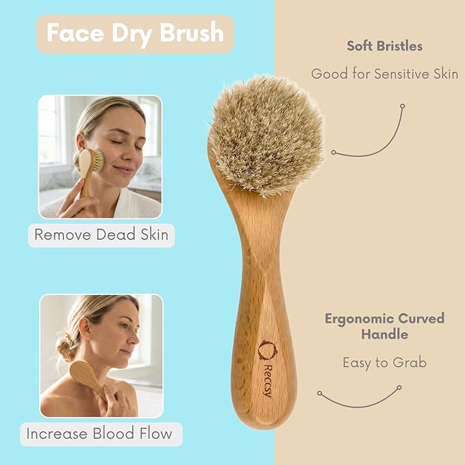 4pcs Dry Brushing Body Brush Set for Lymphatic Drainage-Natural Bristle Dry Skin Brush +Facial Dry Brush for Face+Dry Skin Exfoliating Scrubber+Wood Therapy Massage Tool. Gua Sha, Anti-Cellulite.