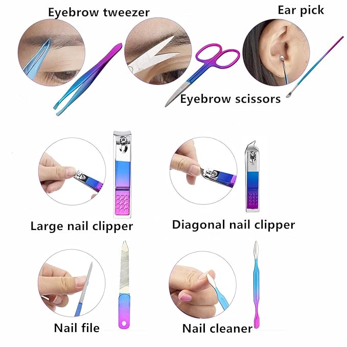Manicure Set Nail Clipper Set Women Men Travel Manicure Kit Nail Clipper Kit Personal Care Tools with Case Fingernail Clippers Manicure Pedicure Tools Grooming Kit Gifts for Women Men Teens Family