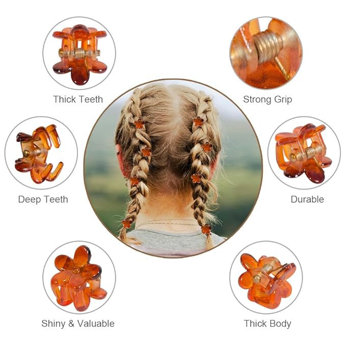 Mini Flower Hair Clip Flower Clips,Colorful Mini Hair Claw,for Women, Girls,Baby, Toddler Bangs Strong Grip Small Tiny Rainbow Hair Clips (50, brown)