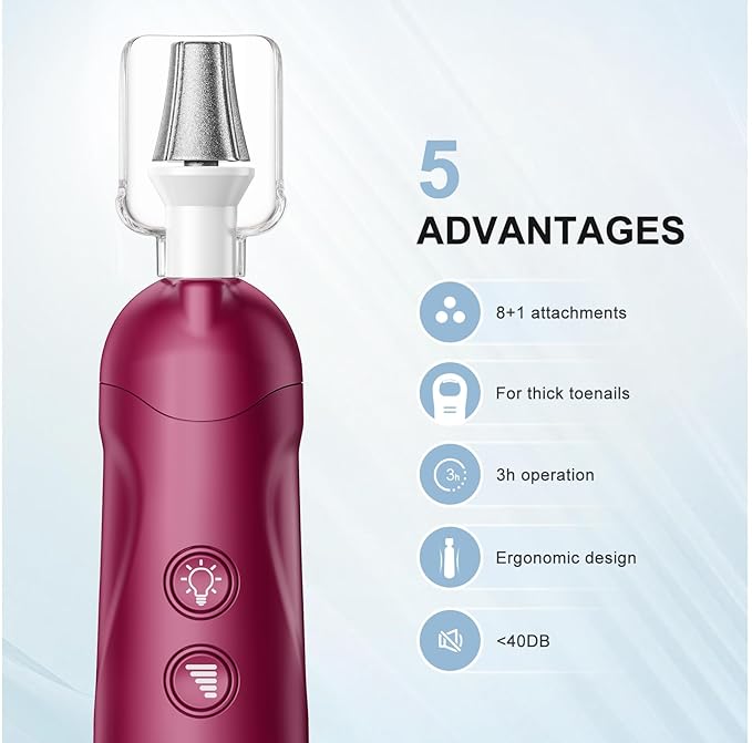 COSLUS Professional Manicure Pedicure Kit: 5 Speed Cordless Nail Drill for Thick Nail Toenail Cuticle, Hand Feet Trimmer Buffer for Women Men Baby Pet (RED)