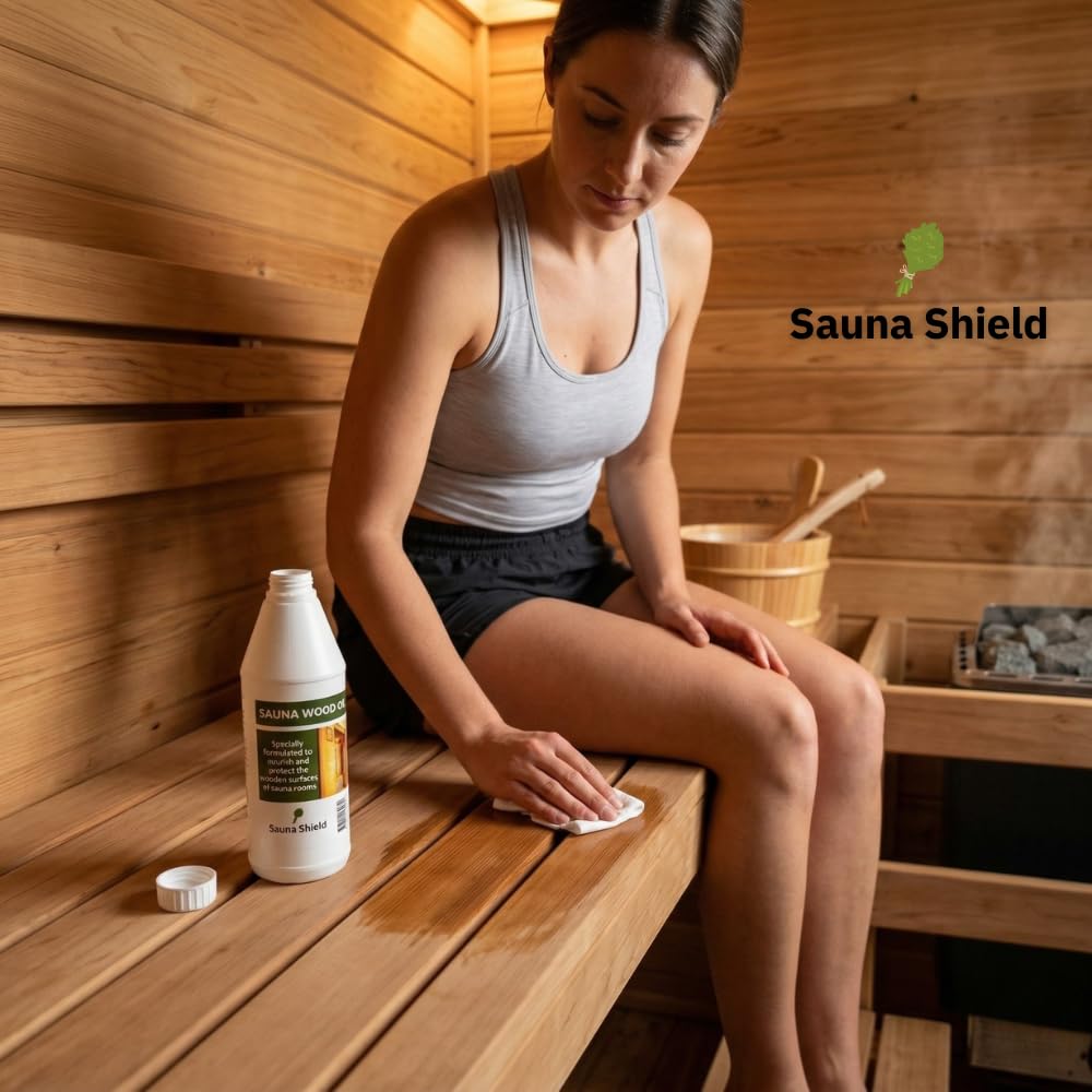 Sauna Shield Sauna Wood Oil - 1 Liter (33.8 fl oz) - 100% Pharma-Grade Paraffin Oil | Protects & Nourishes Sauna Wood | Solvent-Free, Unscented, Covers 150+ Sq Ft | for Traditional & Infrared Saunas