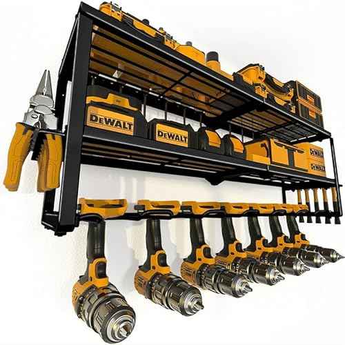 Garage Power Tool Storage System, Wall Mounted Power Tool Storage Organizer, Heavy Duty Power Tool Organizer, Power Tool Rack. Load capacity is 150 lbs, black rust resistant with 8 hooks.