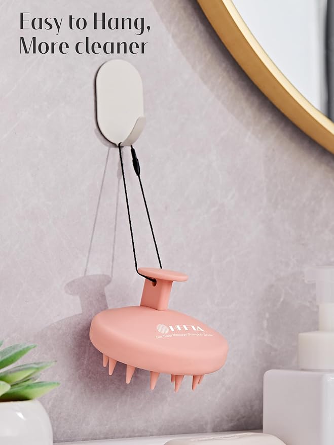 HEETA Scalp Massager Hair Growth, Scalp Scrubber with Soft Bristles, Integrated Silicone Design, Exfoliator for Dandruff Removal & Relaxation, Shampoo Brush Fit Wet Dry Hair Use, Light Pink