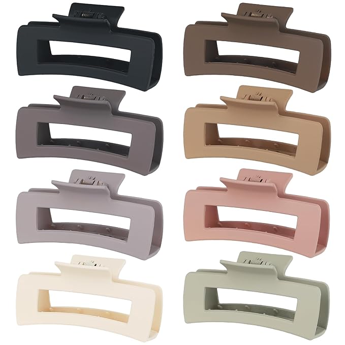 4.1 Inch Large Hair Clips 8 Pcs Square Claw Clips for Thick Hair Big Hair Claw Clips Acrylic Banana Jaw Clips Hair Accessories for Women and Girls -Regular