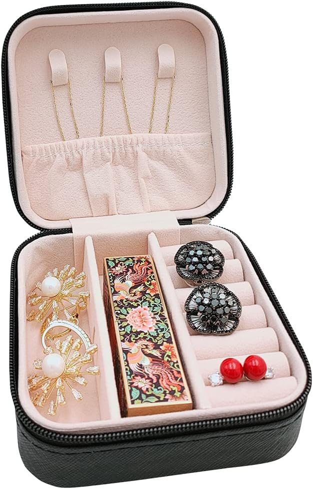 Mini Jewelry Travel Case, Small Portable Jewellry Organizer Box Portable Display Storage Box for Rings Earrings Necklaces, Gifts for Girl, Women, Wedding, Birthday, Mom, Mother's Day (Black)