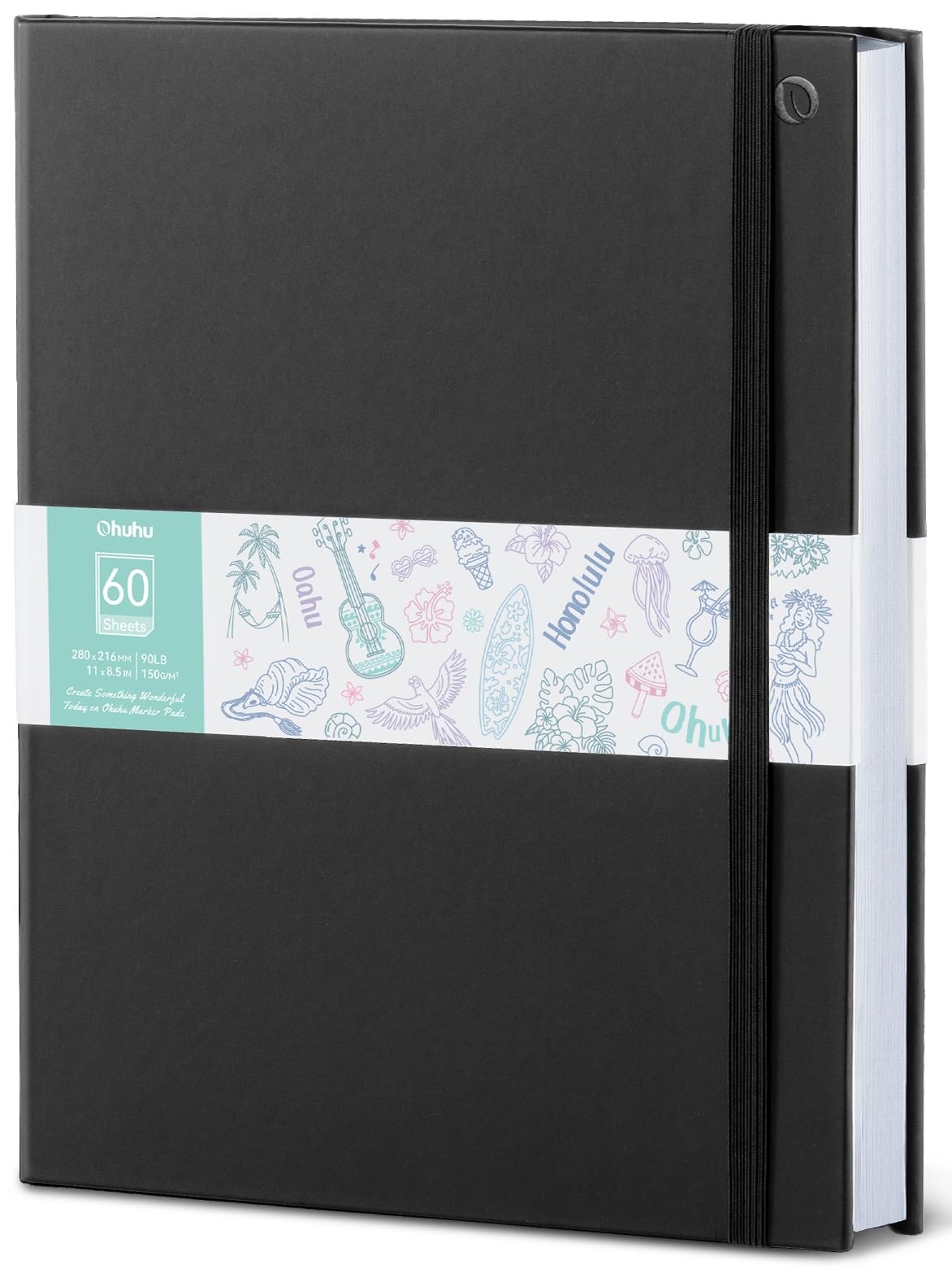 Ohuhu Double-Sided Marker Pad Art Sketchbook Bleedproof - 8.5"x11" Large Paper Size - 90 lb/150 gsm Smooth Drawing Paper - 60 Sheets/120 Pages - Hardcover Sketching Book for Alcohol Markers Paints