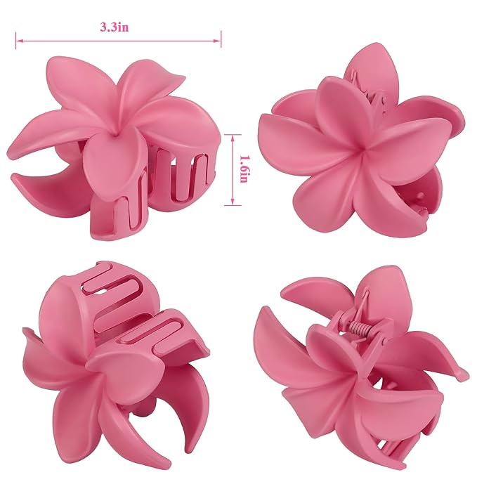 Flower Hair Clips for Women 6 Pcs Hawaiian Large Claw Clips Plumeria Medium Hair Claw Clips for Thick Thin Hair Hibiscus Tropical Beach Hair Accessories for Women Girls and Girls (Pink)