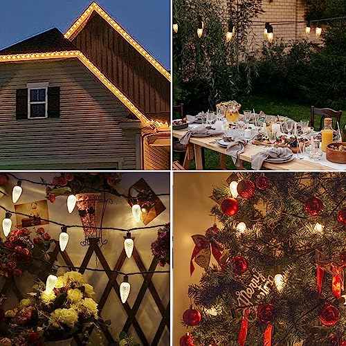 100 Pack C9 Christmas Lights LED Replacement Bulbs, Shatterproof & Waterproof Plastic C9 Led Bulbs for Outdoor String Lights, E17 Base, 0.6W Equivalent to 7W, 2700K, 50 Lumens Holiday Decoration