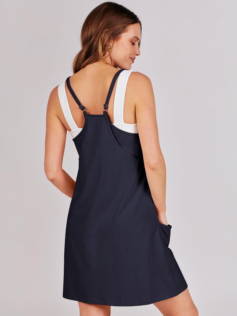ANRABESS Women Athletic Dress Summer Tennis Workout Active Sports Mini Romper Dress Built in Shorts Travel Vacation Clothes Navy Blue Medium