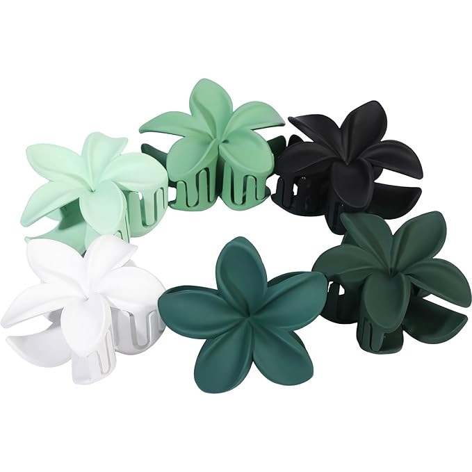 Flower Hair Clips for Women 6 Pcs Hawaiian Large Claw Clips Plumeria Medium Hair Claw Clips for Thick Thin Hair Hibiscus Tropical Beach Hair Accessories for Women Girls and Girls (Green)