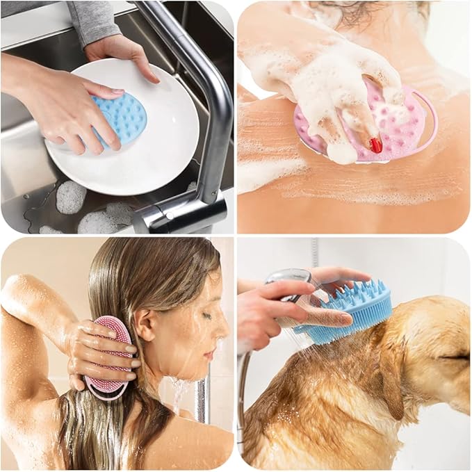 Silicone Body Scrubber, Silicone Loofah 2 Pcs Silicones Shower Scrubber Exfoliating 2 in 1 Silicones Body Scrub Brush Scalp Massager Shampoo Brush for All Skin Men Women Kids