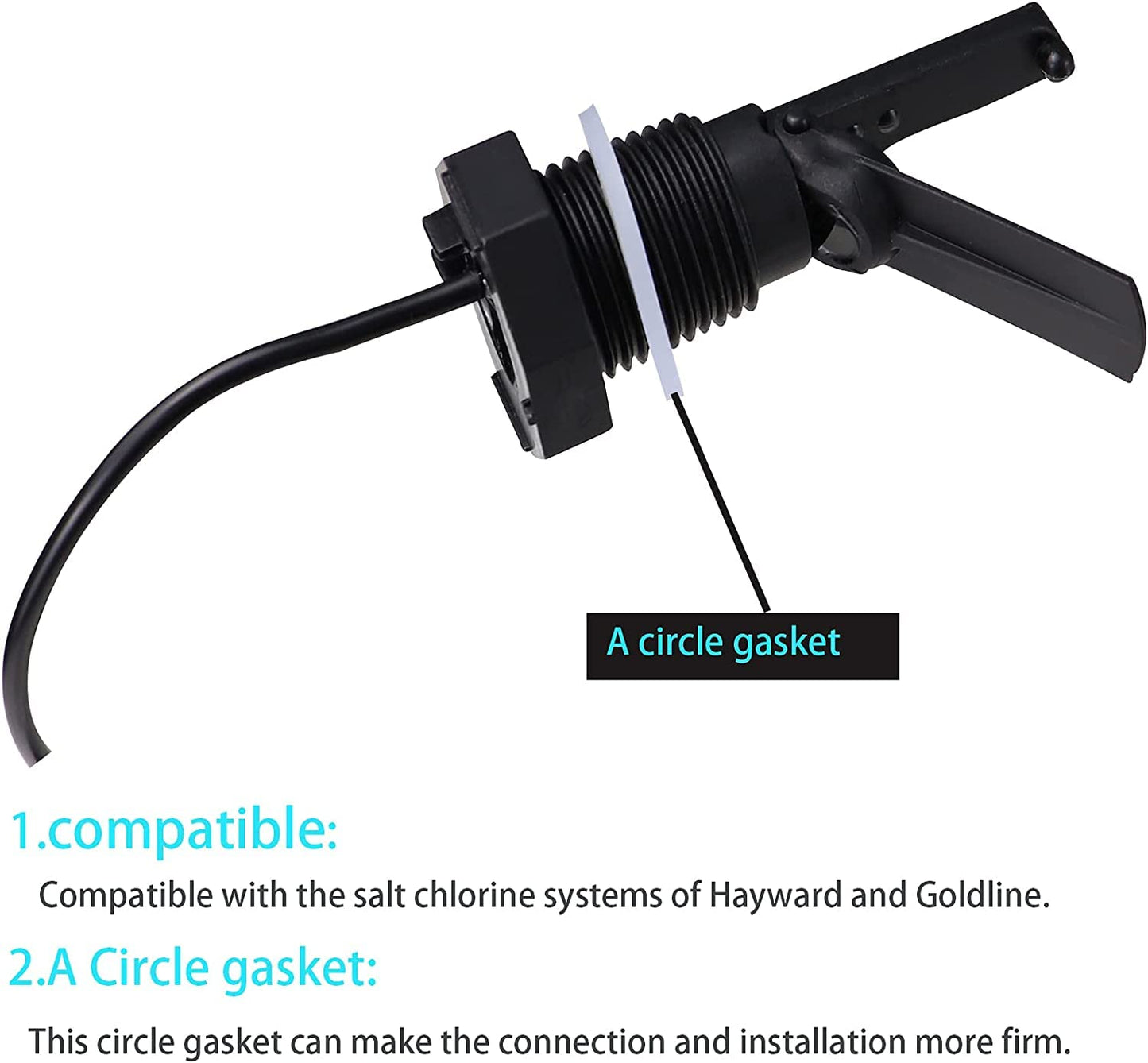 Flow Switch Assembly GLX-FLO-RP for Hayward Goldline Aquarite Salt Systems, Pool Flow Sensor Suitable for Hayward Salt Cell and Salt Chlorine Generator System, with 15-Foot Cable (Matte Black)