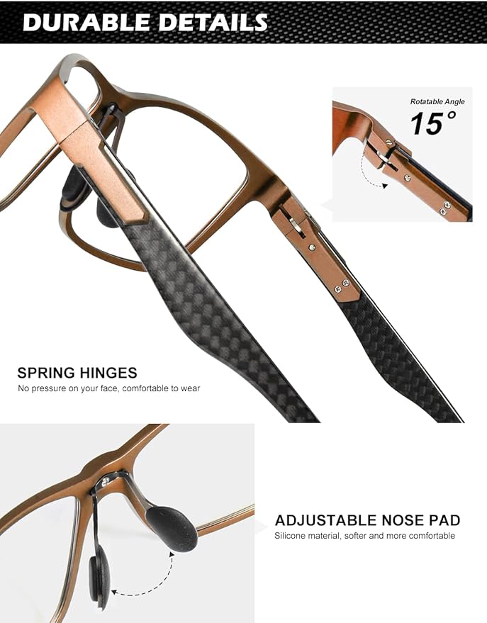 ANYLUV Carbon Fiber Reading Glasses for Men Women, Blue Light Blocking Computer Readers, Anti Glare Spring Hinge