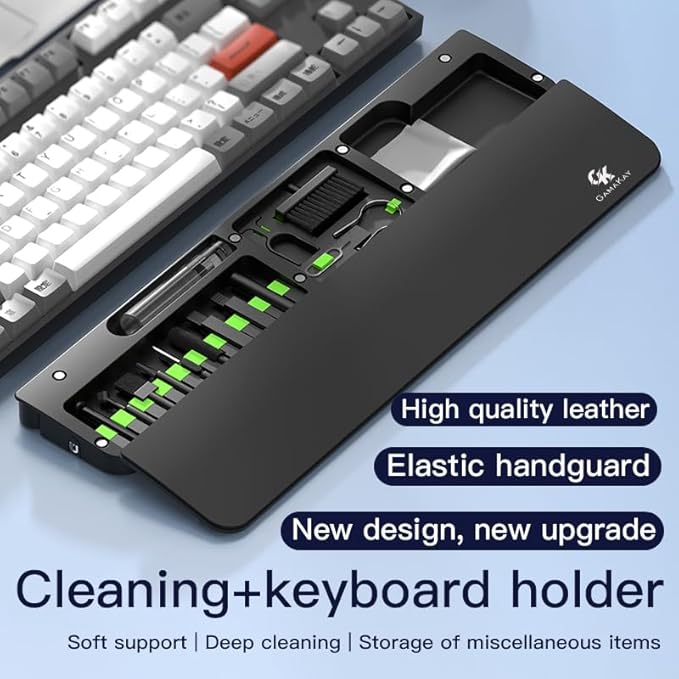 GK GAMAKAY 16.81'' Keyboard Wrist Rest Pad with Cleaning Tool Kit, ABS & Leather Hand Wrist Rest for 100% Mechanical Keyboard, Non-Slip Palm Pad for Comfortable Typing and Playing (Black-100%)