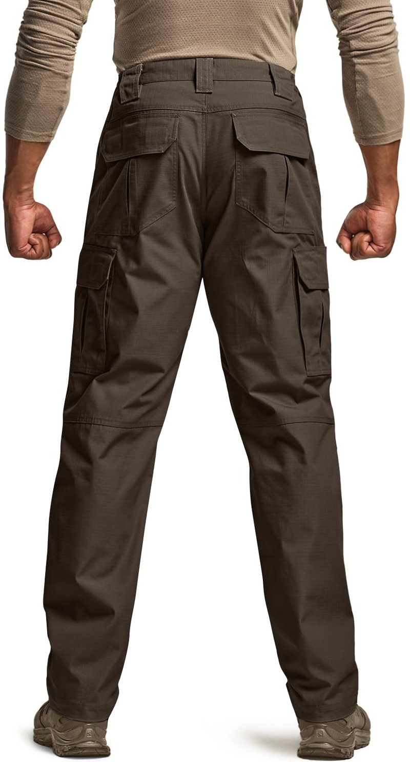 CQR Men's Tactical Pants, Water Resistant Ripstop Cargo Pants, Lightweight EDC Work Hiking Pants, Outdoor Apparel, Raider Dark Brown, 32W x 32L
