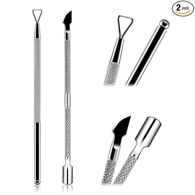 HOFASON 2PCS Cuticle Pushers and Nail Polish Remover, Stainless Triangle Nail Scraper Professional Durable Tool for Gel Removal, Nail Care Polish for Women Home Manicure Pedicure Tools Kit(Silver)