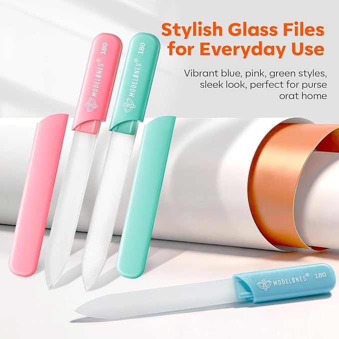 Modelones Nail Files, 3 PCS Crystal Glass Nail Files with 180/240 Grit Ã¢ÂÂ Double-Sided Reusable Fingernail Buffers & Cuticle Remover for Home, Travel, and Salon Manicure