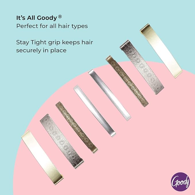 Goody Stay Tight Hair Barrettes - 8 Ct, Assorted Metallic Colors, Non-Slip Flat Hair Clips, Comfortable & Versatile Hair Accessories for Women & Men, Hair Clips for All Hair Types