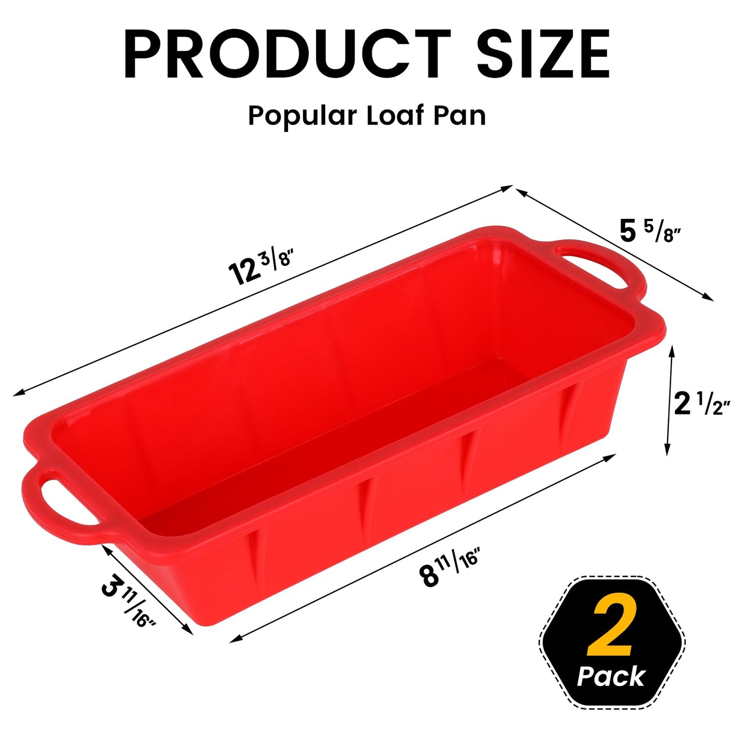 Vinino 2 Pack Silicone Bread Loaf Pan with Metal Reinforced Frame, 9.5 x 5 in Non-stick Silicone 1 lb Loaf Pan for Baking, Durable Bread Pan for Oven Dishwasher Safe - Red