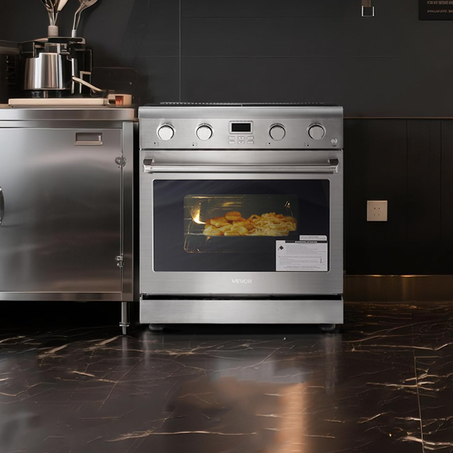 VEVOR Gas Range Oven, 30 Inches Width, Freestanding Stainless Steel Stove and Oven with 4 Sealed Cooktop Burners, Easy Reach Racks, Halogen Light, 4.8 Cu. Ft. Capacity, for Home Apartment Kitchen