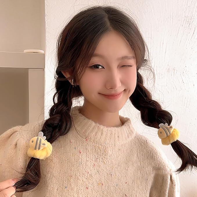 Yellow Plush Bear Ears Headband and Hair Ties, 2-Piece Spa Headband & Wristband Set, Soft Towels Washbands Elastic Plush Bear Spa Hairband, Ponytail Holders