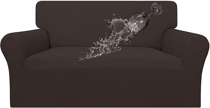 Easy-Going 100% Waterproof Loveseat Couch Cover, Dual Waterproof Sofa Cover, Stretch Jacquard Sofa Slipcover, Leakproof Furniture Protector for Kids, Pets, Dog and Cat (Loveseat, Chocolate)