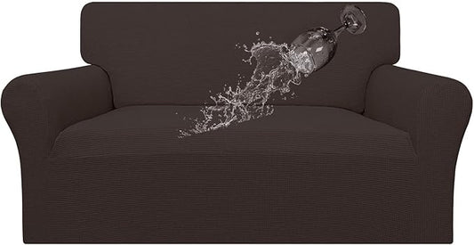 Easy-Going 100% Waterproof Loveseat Couch Cover, Dual Waterproof Sofa Cover, Stretch Jacquard Sofa Slipcover, Leakproof Furniture Protector for Kids, Pets, Dog and Cat (Loveseat, Chocolate)