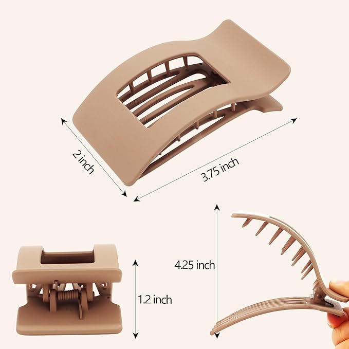 Velscrun Flat Hair Clips for Women Girls, Matte Lay Flat Claw Clips, Strong Hold Large Side Hair Clip All Hair Types, French Duck Billed Hair Jaw Claw Clip, Non Slip Grip for Daily Styling Brown