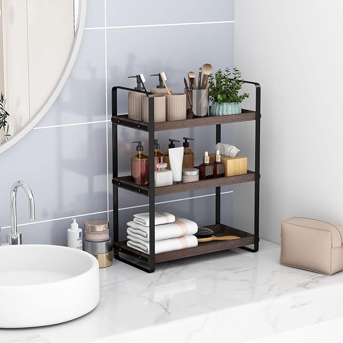 Bathroom Counter Organizer,Bathroom Countertop Organizer,Counter Shelf,Countertop Storage,Organization and Storage,Makeup Shelf,Sink Caddy(Brown 3 Tier)