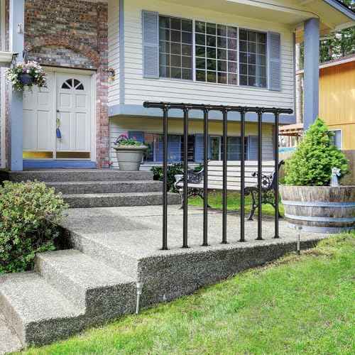 Metal Deck Railing, Flat Railing Kit, Metal Porch Railing Outdoor, Guard Rail Kit with Balusters, Horizontal Railing Post, Black Indoor Railing Kit for Balcony(34 in. H x 4 ft. W)