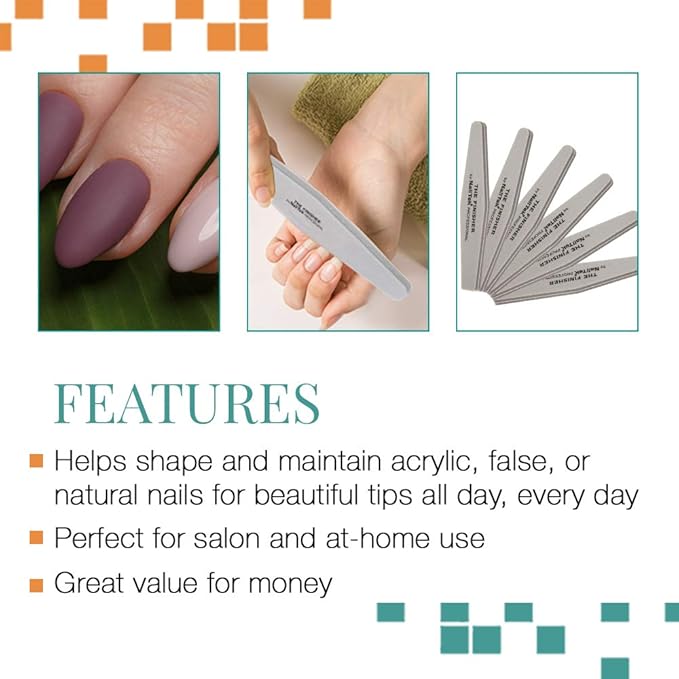 Nail Tek The Finisher File, Professional Double-Sided 240/400 Grit Nail File to Shape and Smooth Acrylic, Gel, and Natural Nails, Nail Polish Remover, Must-Have Manicure and Pedicure Kit Tool, 6 Pack