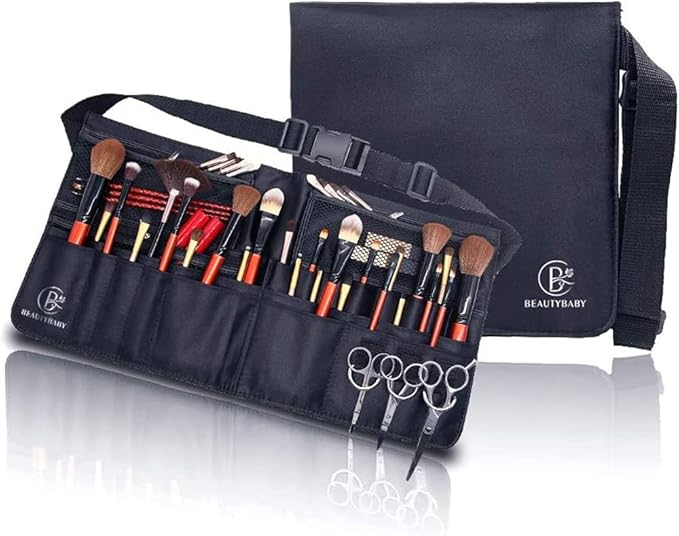 Beautybaby Artist Professional Makeup Brush Waist Bag Cosmetic Portable Multi Pockets Bag with Belt Strap Black