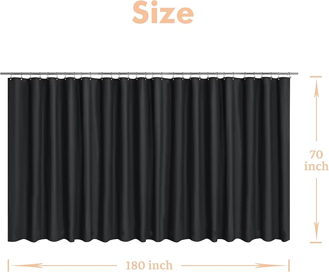 Mrs Awesome Black Clawfoot Tub Shower Curtain or Liner with 12 Magnets - Free 36 Hooks Included, Waterproof PEVA, 180" x 70", Black