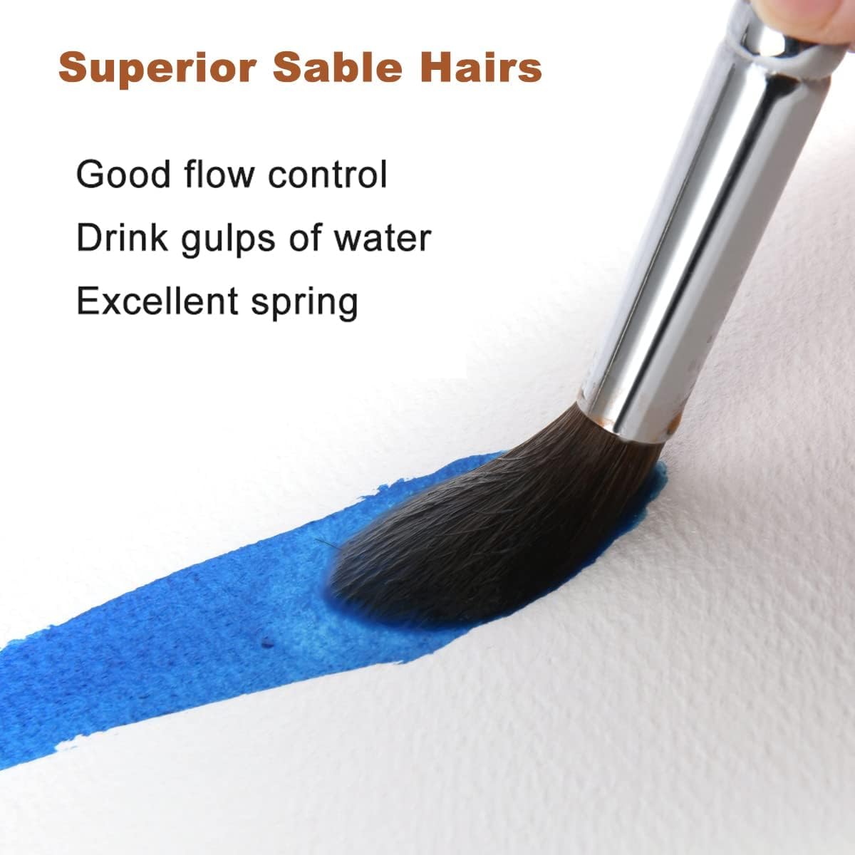 Sable Watercolor Brushes Professional, Fuumuui 8Pcs Sable Brush Set Variety Shapes with Flat, Round Pointed, Liner, Cat's Tongue Oval Wash Perfect for Watercolor Acrylic Gouache Inks Painting