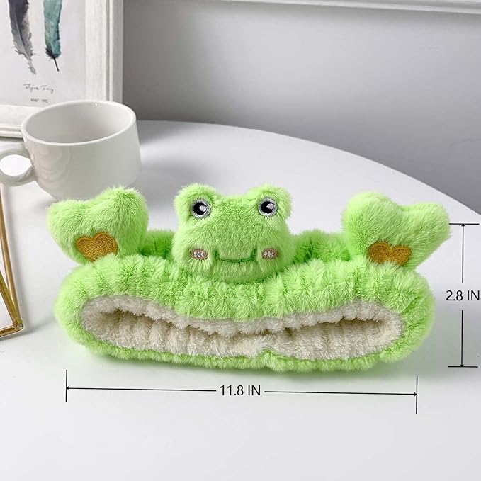 Kawaii Spa Headband for Washing Face, Cute Green Frog Headband for Make Up, Washing, Party, Soft Headband for Woman Girls
