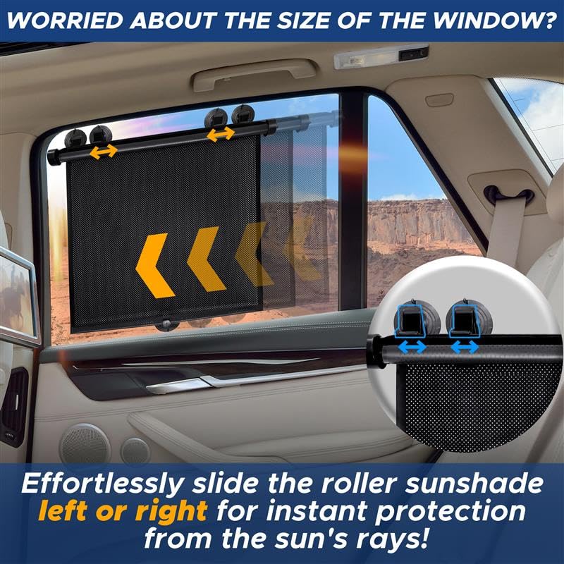 EcoNour Car Window Covers for Baby (2 Pack) | Retractable Car Window Shades for Protecting Kids, Passengers & Pets from Harmful Sun Rays | Window Sun Shade for Trucks, SUVs | (22”x24”)