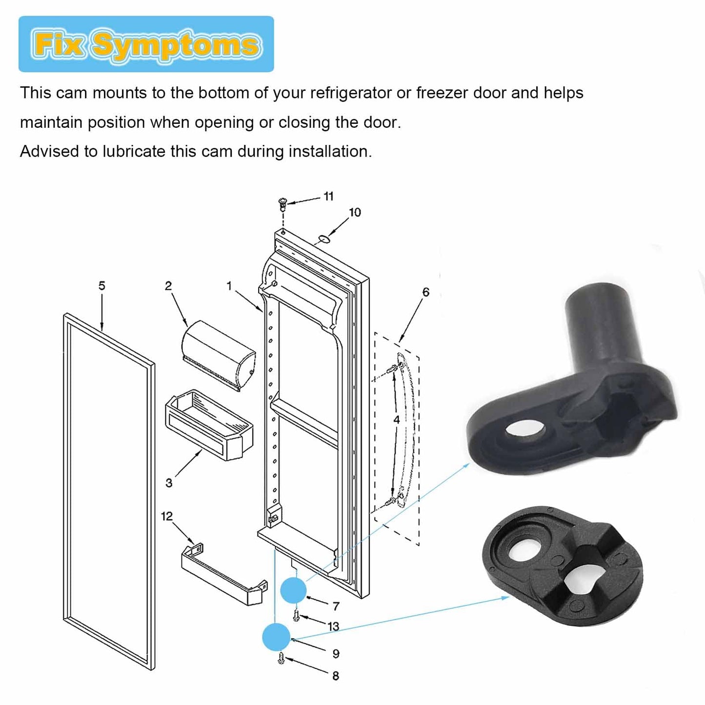 2182179 Refrigerator Door Cam Kit Replacement for Kenmore Whirlpool WP2182179 Door Cam, Refrigerator Lower Door Closer AP6005980 PS11739042 W10329686 2155311 (Screws not included)