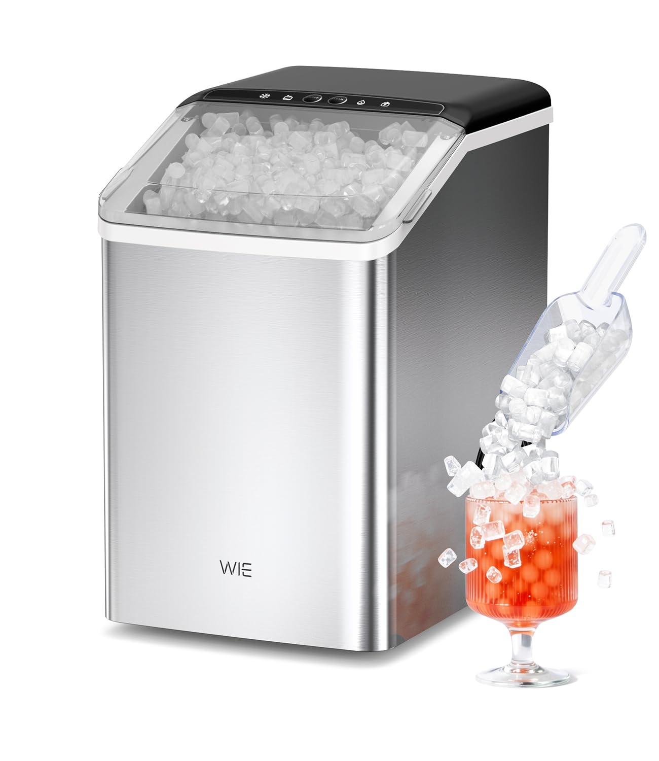 WIE Nugget Ice Maker Countertop 40LBS/24H,Chewable Pellet Ice Makers 8 Mins Quick Ice Making,Sonic Ice Machine with Quiet Advanced Anti-Scale Self Cleaning for Home/Party/RV/Camping,Stainless Steel