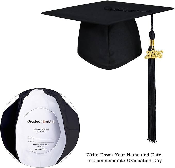 GraduationMall Matte Kindergarten & Preschool Graduation Cap for Kids with 2026 Tassel Black