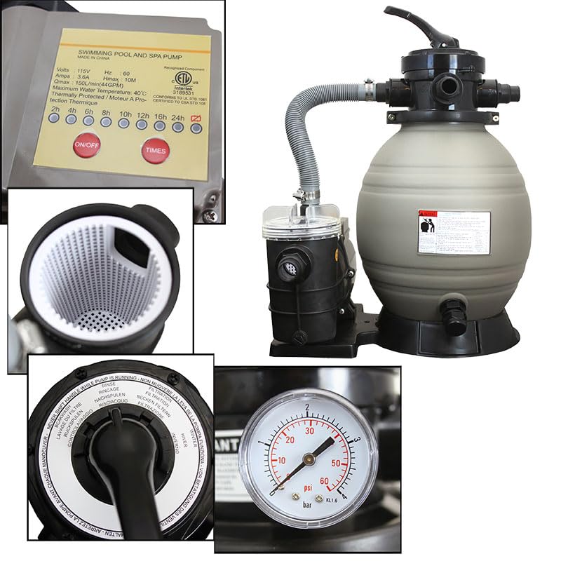 XtremepowerUS 13" Sand Filter with 3/4HP Pool Pump Digital Programmer Timer 2,640 GPH for Above Ground Swimming Pool Pump Set Up to 10,000 Gallons