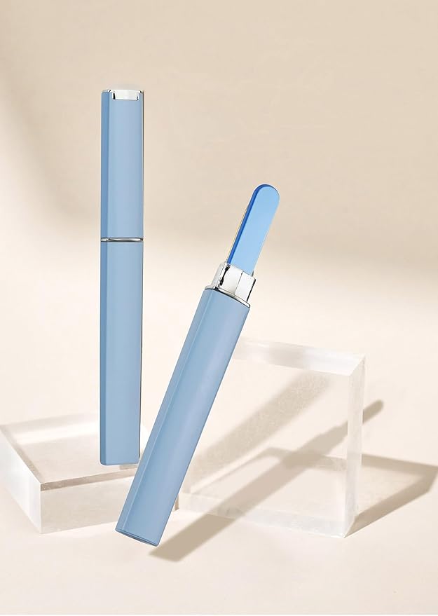 3 Pack Glass Nail File, Crystal Double Sided Etched Filing Surface Finger Nail Files for Professional Manicure/Pedicure Care with Case （Blue，Sliver，Pink）