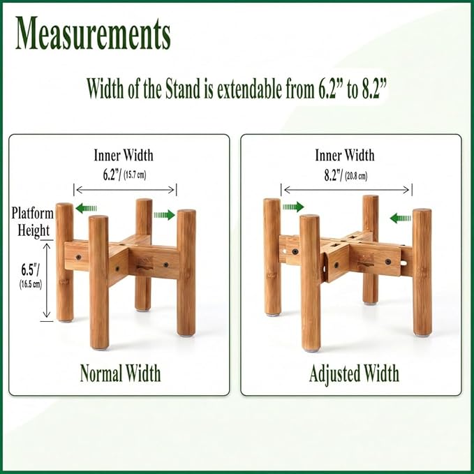 Dog Bowl Stand - Raise, Elevate Bowls to 9-inch High - Adjustable, Fits 6 up to 8-inch Medium Dog Food/Water Feeders, Dishes and Fountains - Durable Bamboo
