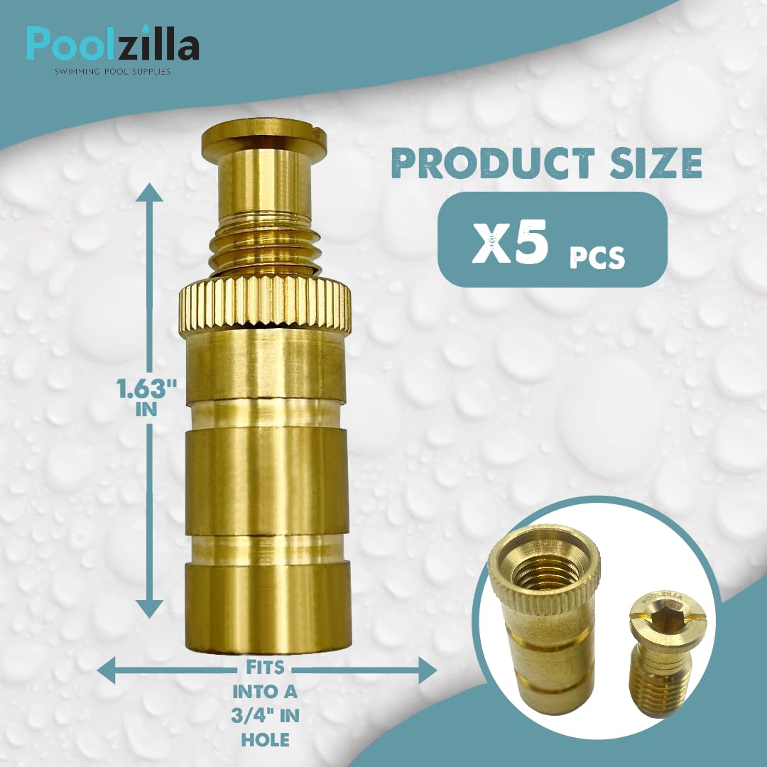 Poolzilla Pool Safety Cover Brass Anchors for Concrete and Pavers - 5 Pack - Universal Fit